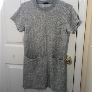 A grey and white striped T-shirt dress